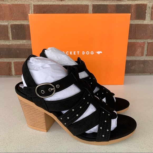 Rocket Dog Shoes - Rocket Dog Women's Yeehaw Coast Black Fabric Cage Block Heel Sandal US 7 M NEW